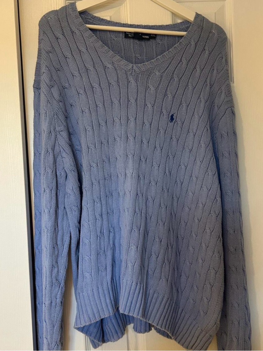 Ralph Lauren Women’s XXL light Blue Cable-Knit V-Neck Sweater OBO